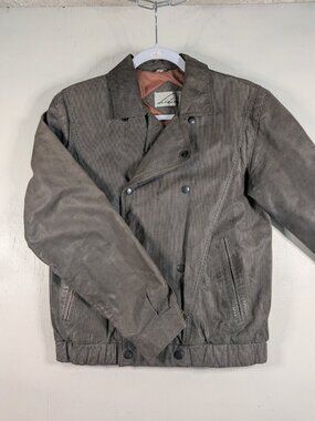 Vintage 80s Gray Pinstripe Double Breasted Moto Snap Jacket Womens S Liaison